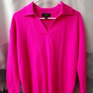 Charter Club Cashmere Johnny Collar Sweater - Hot Fuschia XS